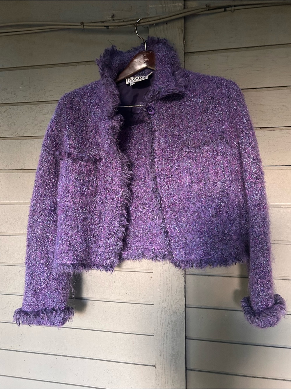 Carlisle Purple Bouclé Fringe Cropped Jacket